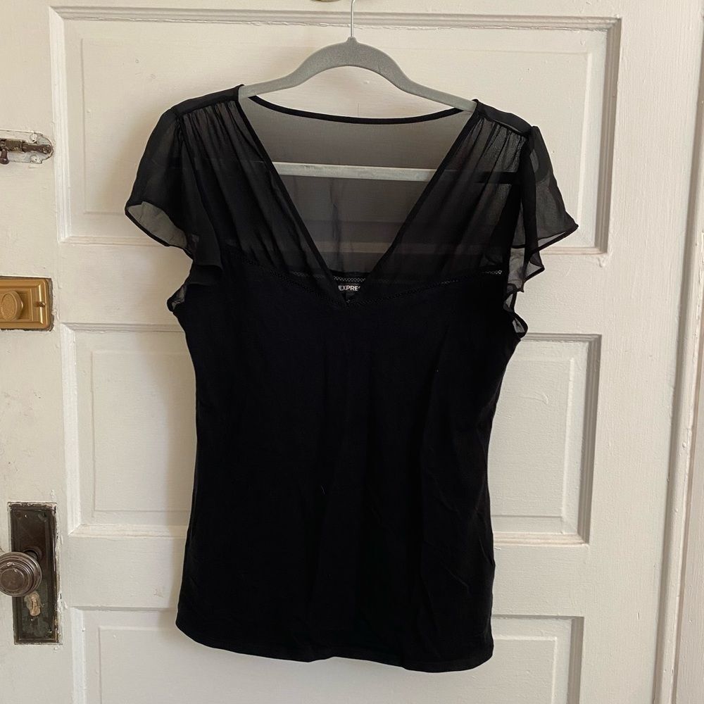 Express Black Sheer Sleeve Top Size Medium